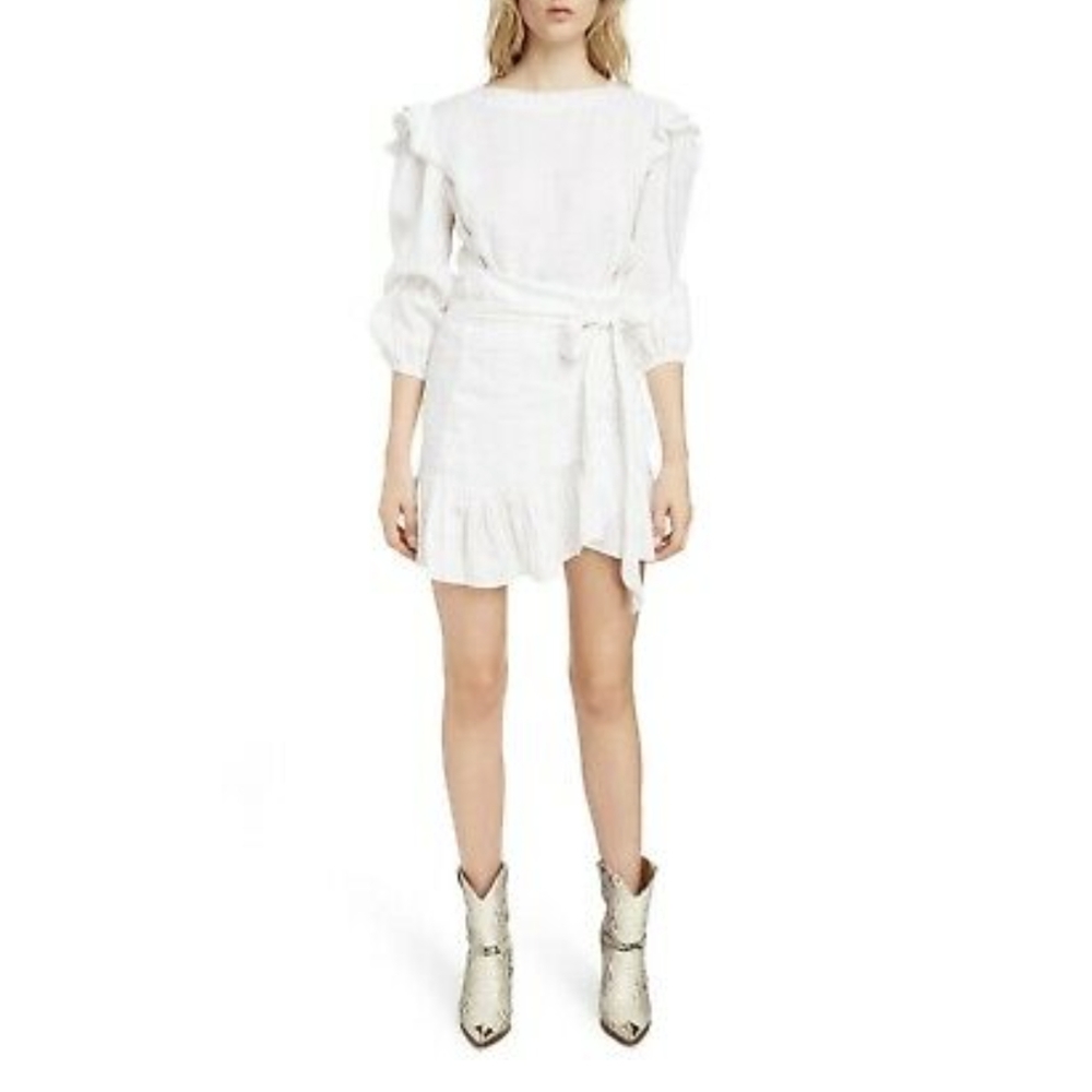 ISABEL MARANT Etoile White Linen Cotton TELICIA Ruffle Dress FR 38 US 4/6 S